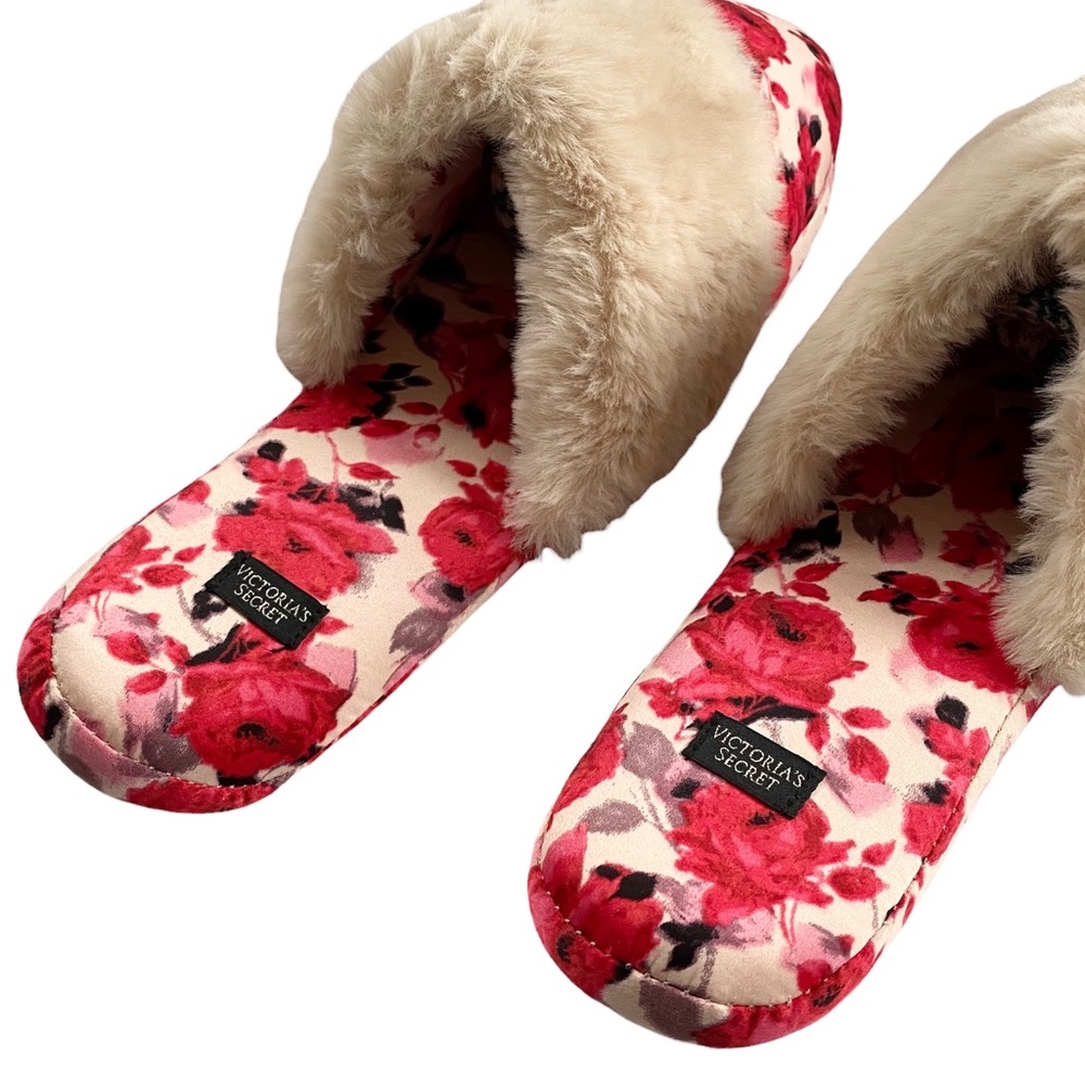 $10 Clearance Victoria’s Secret Signature Satin Rose Floral Slippers | L (9-10) - Picture 4 of 7